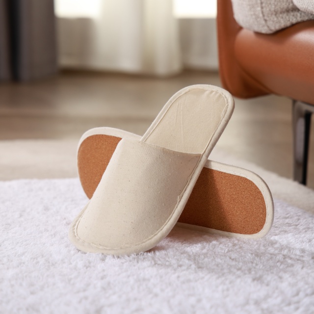 100% cotton slippers with cork sole