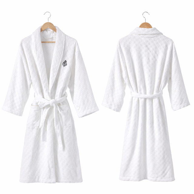 100% Cotton Jacquard Velour Hotel Bathrobe with Shawl Collar for Hotel and Resort