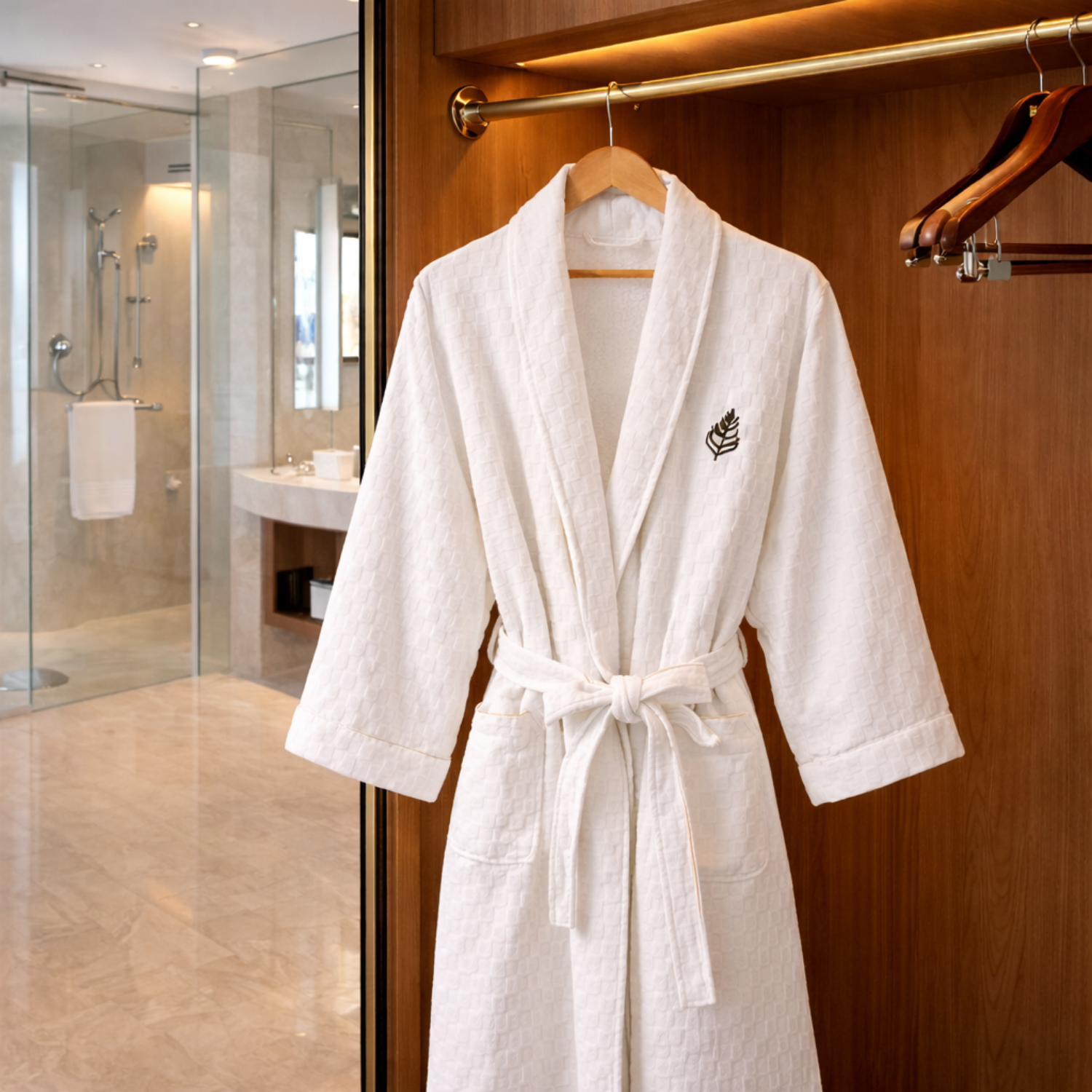 100% Cotton Jacquard Velour Hotel Bathrobe with Shawl Collar for Hotel and Resort