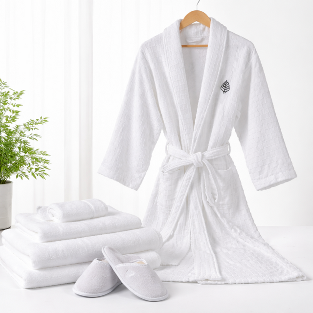 100% Cotton Jacquard Velour Hotel Bathrobe with Shawl Collar for Hotel and Resort