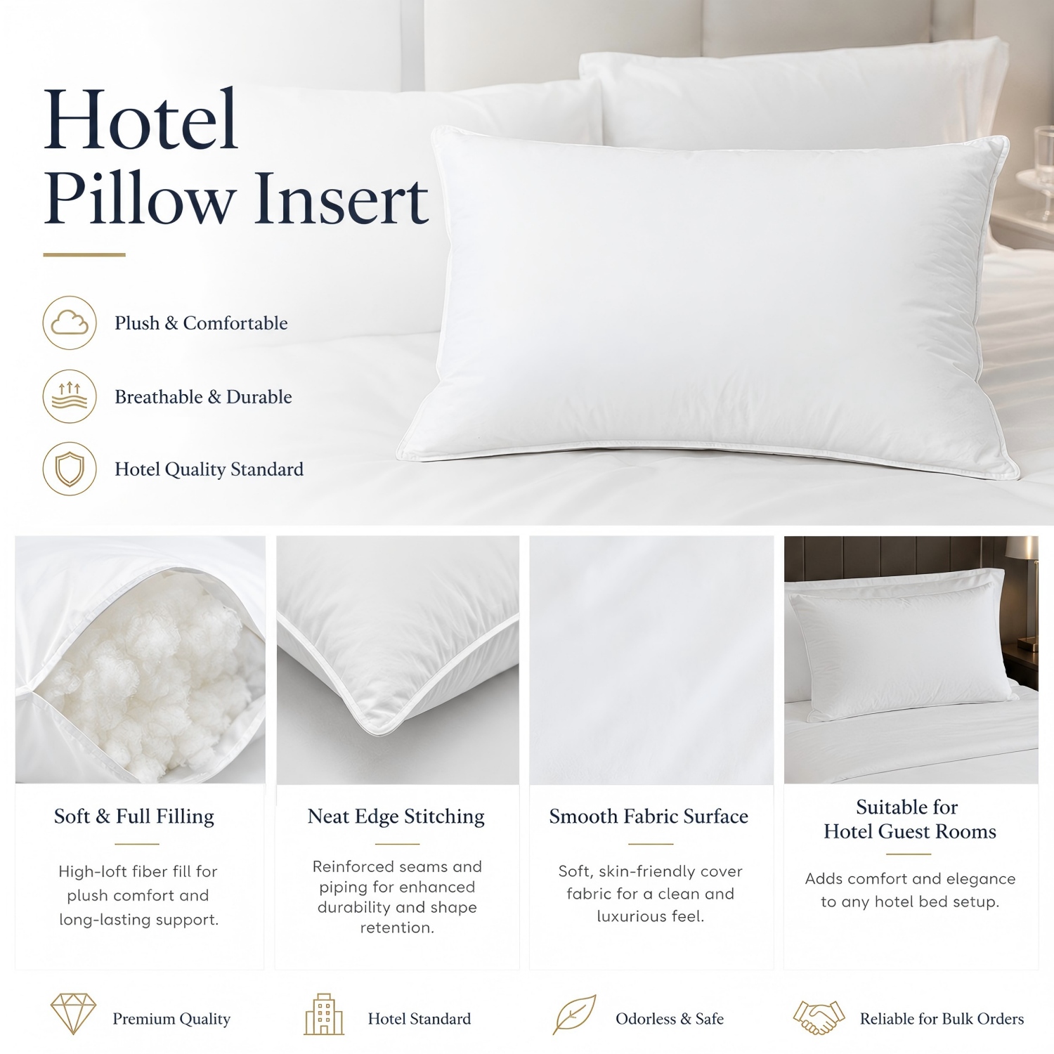 Luxury Hotel Pillow with Custom Filling for Guest Room Bedding