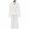 White Knitting Waffle Bathrobes Polycotton 280GSM Shawl Collar with Gold Embroidery Logo for Hotel Use