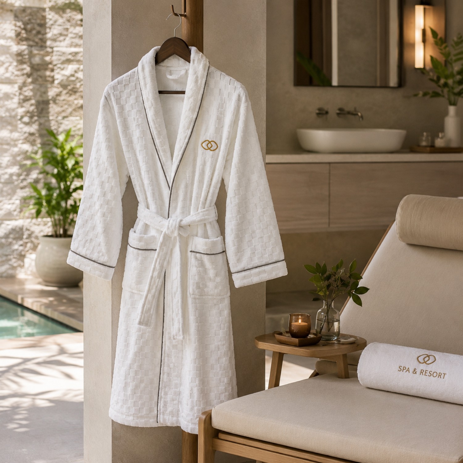 Luxury Hotel Bathrobe Shawl Collar Cotton Bathrobe with Embroidery Logo for Hotel Resort SPA