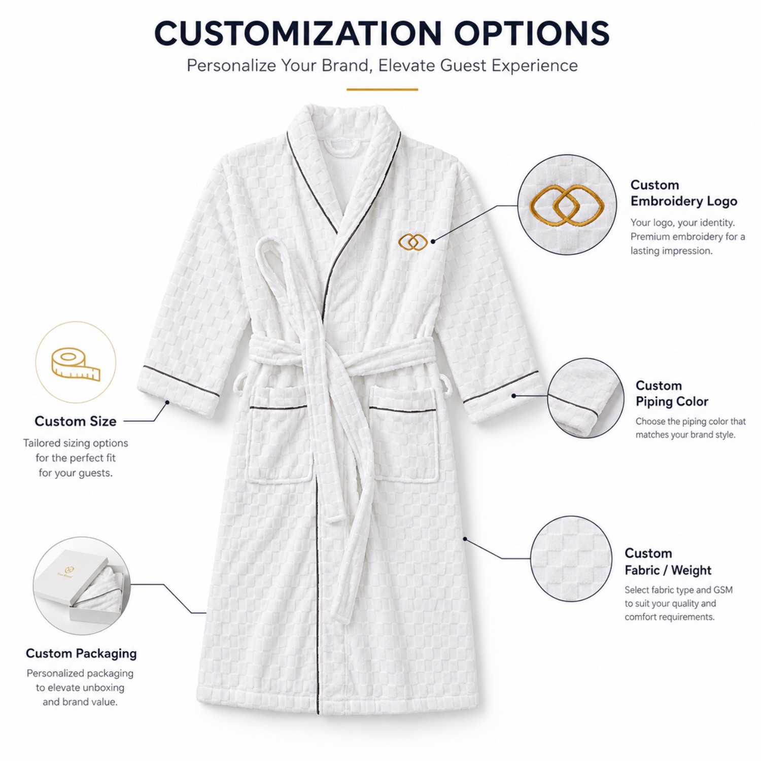 Luxury Hotel Bathrobe Shawl Collar Cotton Bathrobe with Embroidery Logo for Hotel Resort SPA