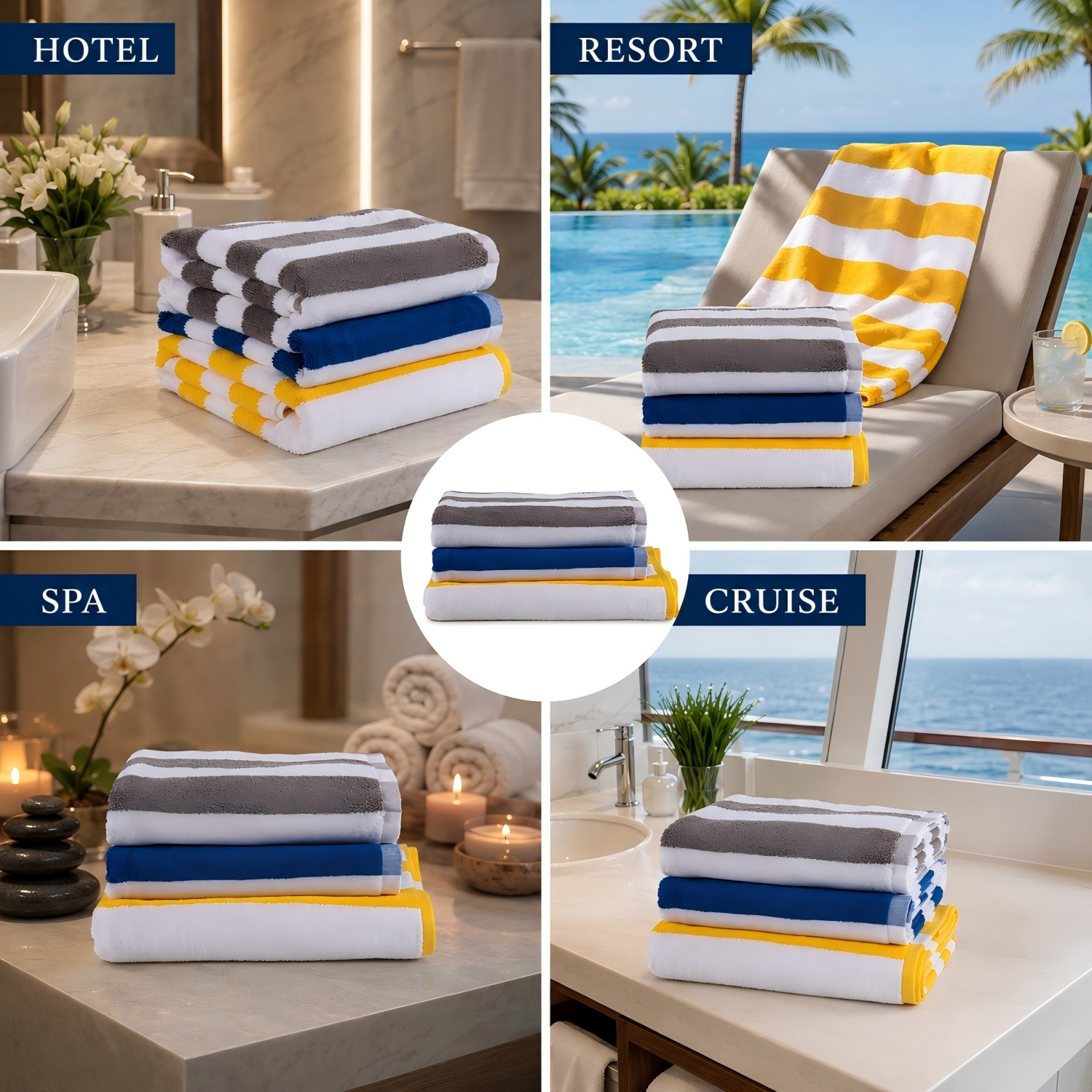 100% Cotton Striped Beach Towel Soft Absorbent for Hotel Resort Cruise