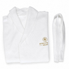 White Knitting Waffle Bathrobes Polycotton 280GSM Shawl Collar with Gold Embroidery Logo for Hotel Use